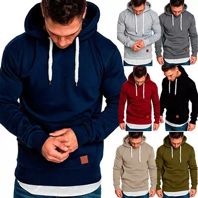 Men Hoodie Casual Hooded Pocket Slim Fit Sweatshirts Pullover Solid Sweater Top> • $10.80